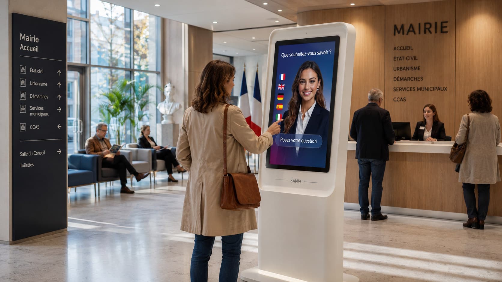 Sania à l'accueil d'une mairie